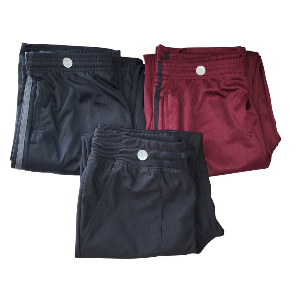 Boys' 3 Pairs of Polyester Sweatpants Black & Maroon, Size XL (14-16)